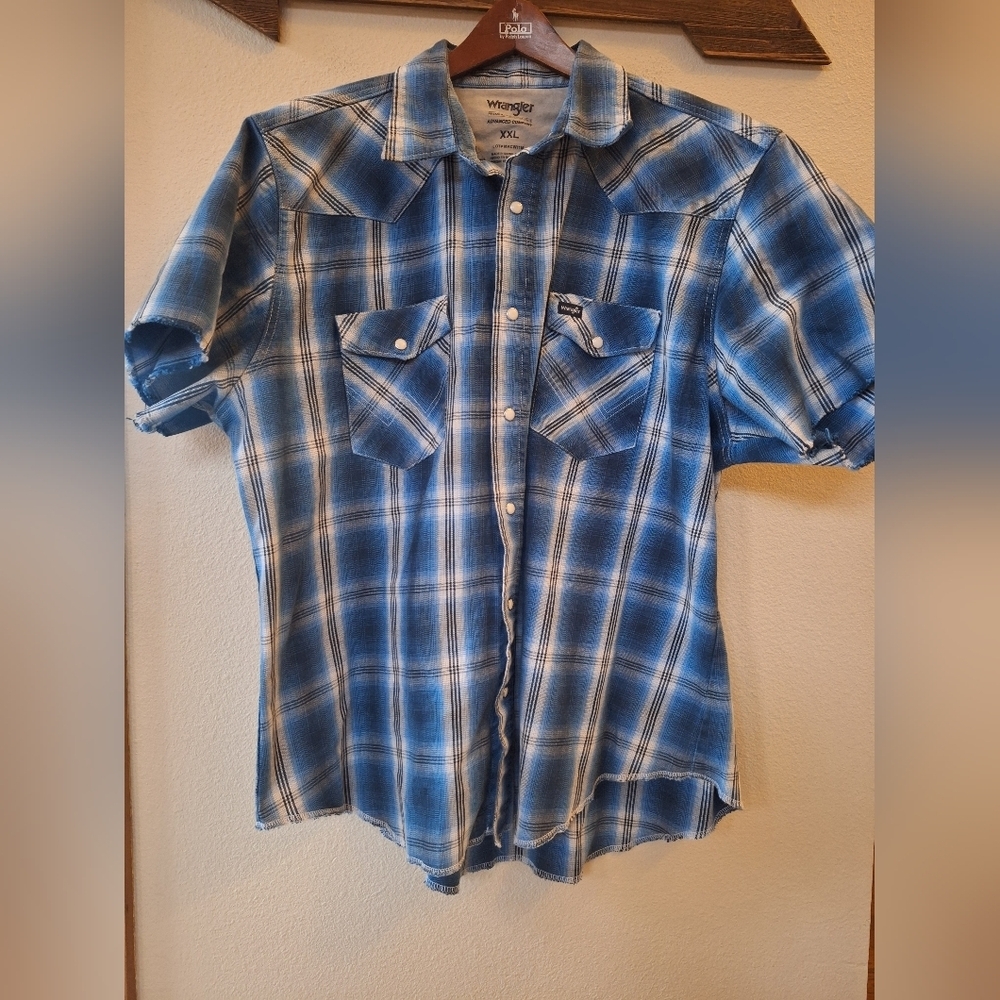 NWOT Wranglers Plaid Frayed Short Sleeve Pearl Snap Shirt Rockabilly Mens 2XL